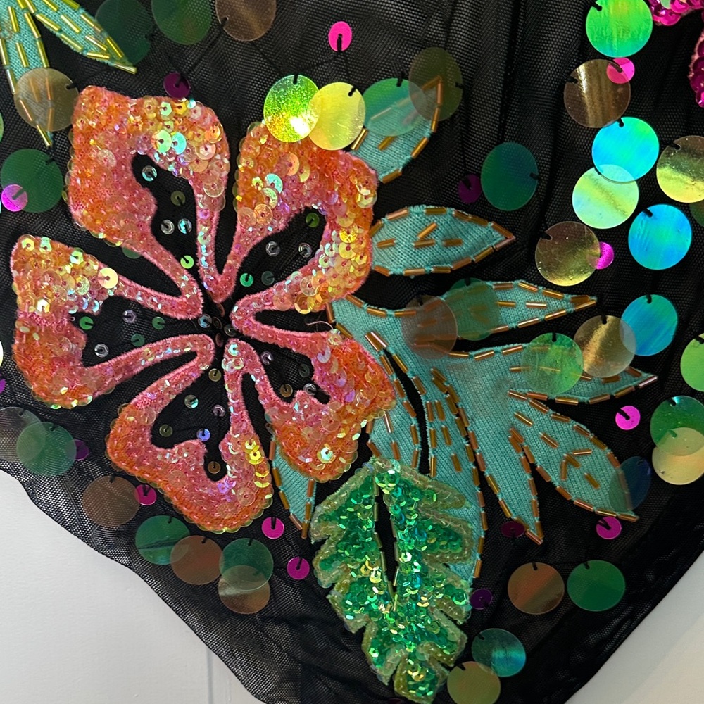 Berek Black Sheer Poncho with Sequin Floral Accents - Picture 4 of 11